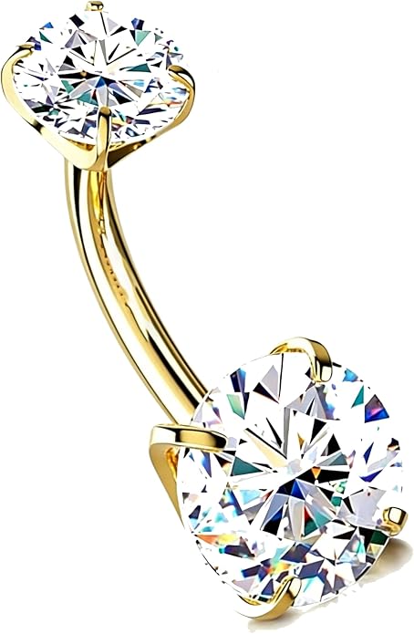 Color Moissanite Titanium Belly Button Ring, Gold Silver Plated Internally Threaded Navel Piercing Jewelry, Hypoallergenic Implant Grade G23 Titanium Belly Ring, Brilliant Cut Moissanite Belly Piercing Rings for Women Men