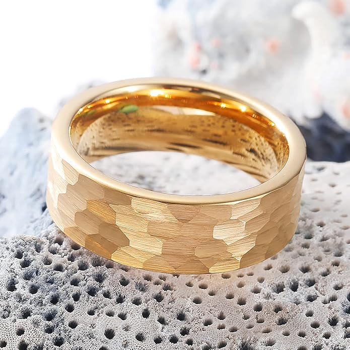 King Will Hammered 8mm Silver Tungsten Ring Hammer Men Wedding Band Comfort Fit