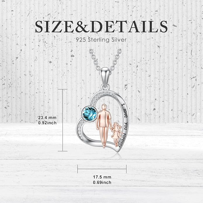 PROESS S925 Sterling Silver Daughter Heart Pendant Necklace from Dad Mom I Love You Forever Jewelry