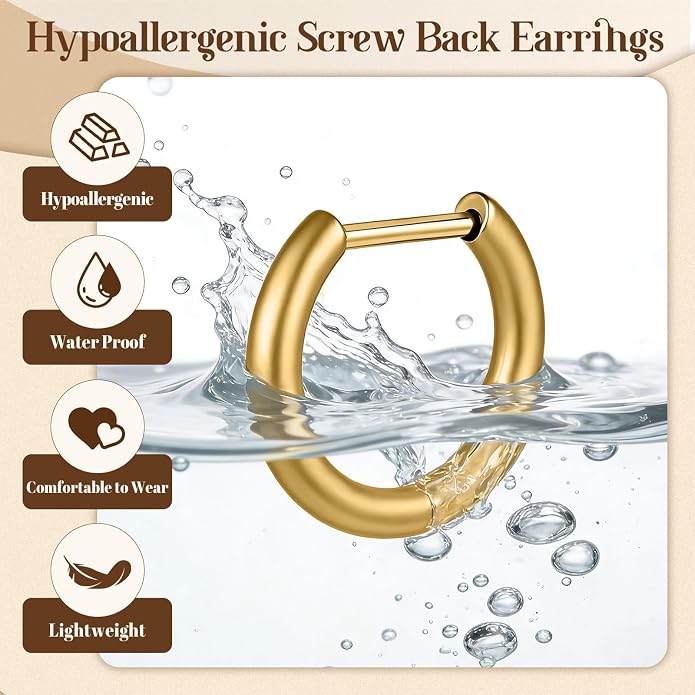 AOEDEJ G23 Titanium Hoop Earrings 18G Small Huggie Earrings Medical Grade Titanium Earring 8mm/10mm/12mm Cartilage Earring Hoop for Women Men Sensitive Ears