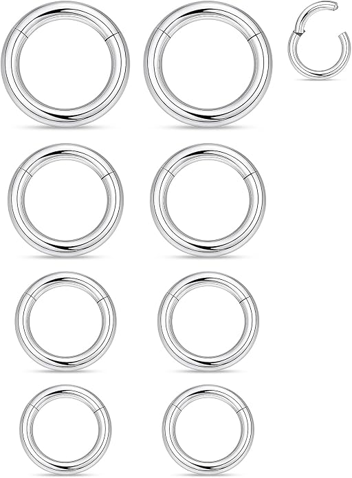 20G-2G Surgical Steel Hinged Clicker Septum Nose Rings Gauges Earrings Seamless Hoops Eyebrow Lip Ring Cliker Helix Tragus Daith Rook Earrings for Women Men