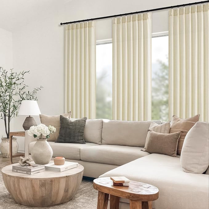 Topfinel Pinch Pleated Curtains 90 Inches Long 2 Panels Set,Cream Semi Sheer Cotton Blend Fabric Aesthetic Advanced Curtain Drapes for Living Room Bedroom,40x90 inch Length,Natural