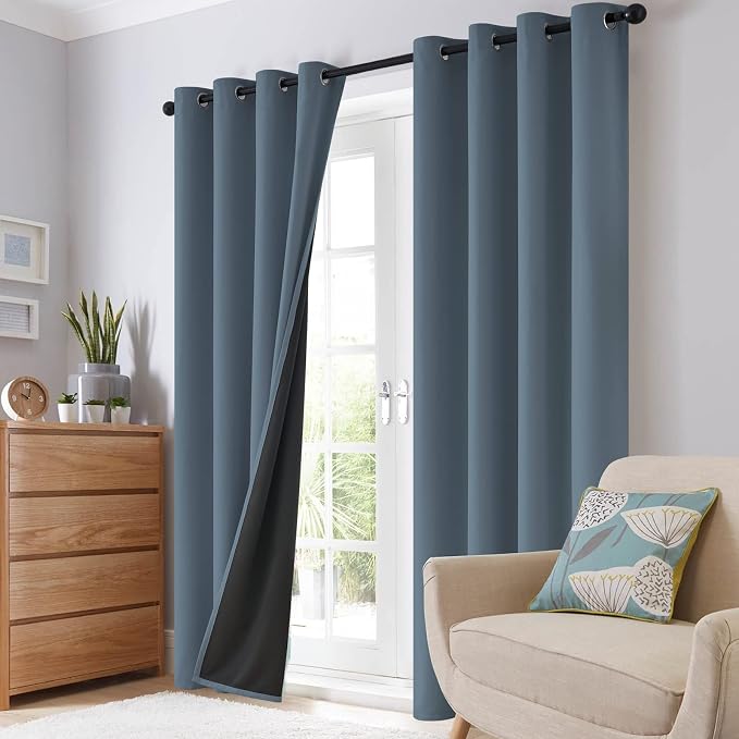 SimpleHome Stone Blue 100% Blackout Curtains Room Darkening Living Room 63L | Curtains for Bedroom,Thermal Insulated Grommet Window Drapes,Curtains for Living Room with Black Back,52 x 63 Inch,2 Panels