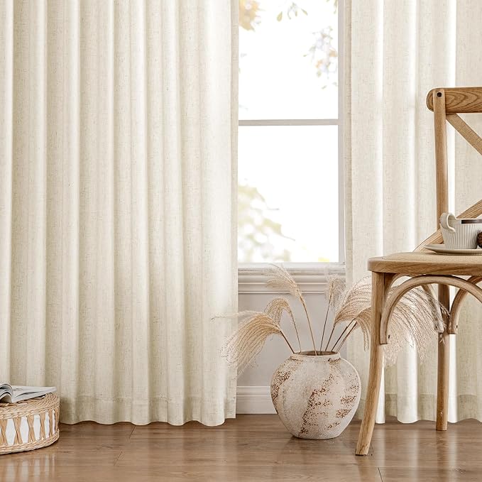MIULEE Non-See-Through Privacy Linen Curtains 52W x 72L Inch Cream Ivory | 2 Panels, Light Filtering, Semi Sheer Window Curtains, Farmhouse Textured, Back Tab Drapes for Bedroom Living Room