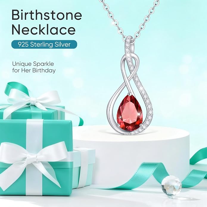Birthstone Necklaces for Women Mothers - 925 Sterling Silver Dainty Infinity Cubic Zirconia Pendant Necklace Anniversary Birthday Christmas Gifts for Her Wife Mom Lady Daughter, Adjustable Chain