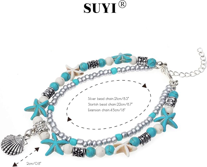 Suyi 5pcs Ankle Bracelets for Women Layered Beach Adjustable Anklets Boho Chain Anklet Foot Jewelry
