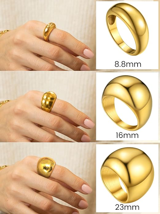 GOLDCHIC JEWELRY Chunky Dome Ring for Women, Stainless Steel Bold Stacking Croissant Statement Ring For Men (Size 7-12, Custom)