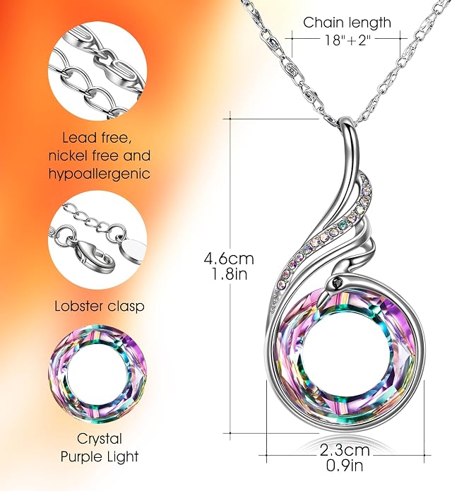 Kate Lynn "Rise From the Ashes Phoenix Necklace Made with Crystals from Austria, 18"+2" Necklace, Packaged with Jewelry Box, Birthday Gift for Women, Symbol of Luck and Renewal