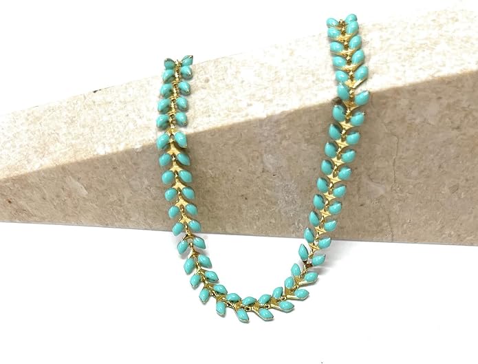 Turquoise Anklet for Women, Dainty Ankle Bracelet, Delicate Summer Design, Mint Fishtail Enamel Chain