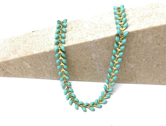 Turquoise Anklet for Women, Dainty Ankle Bracelet, Delicate Summer Design, Mint Fishtail Enamel Chain
