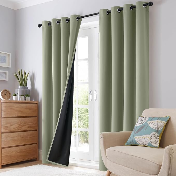SimpleHome Light Sage 100% Blackout Curtains Room Darkening Living Room 90 | Curtains for Bedroom,Thermal Insulated Grommet Window Drapes,Curtains for Living Room with Black Back,52 x 90 Inch,2 Panels