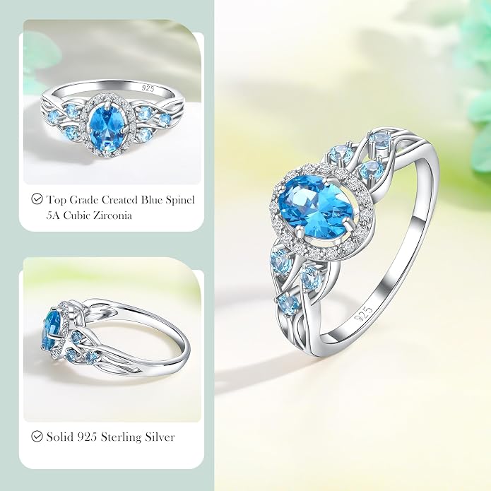 925 Sterling Silver Celtic Knot Engagement Ring for Women Moissanite/Cubic Zirconia Inlaid Oval Shaped Birthstone Rings Cocktail Wedding Birthday Jewelry(with Box)