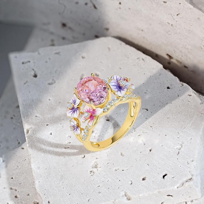 Santuzza 925 Sterling Silver Enamel Flower Ring for Women