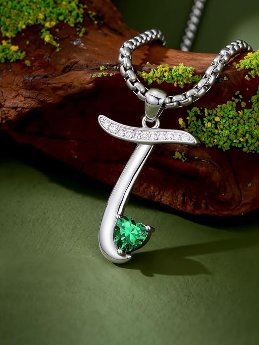 Birthday Gifts for Women Alphabet A to Z Initial Birthstone Pendant Necklaces for Women - 18k White Gold Plated Personalized Name Jewelry Anniversary Graduation Gifts for Wife Her Daughter Girlfriend(with Gift Box)