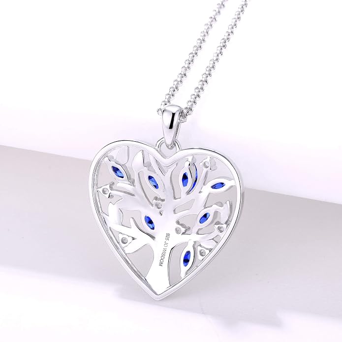 JO WISDOM Women Heart Necklace,925 Sterling Silver Tree of Life Pendant Necklace with 3A Cubic Zirconia Jewelry for Women