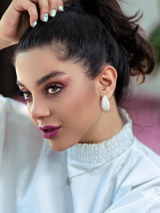 KeyStyle Chunky Gold Hoop Earrings for Women Trendy, Stainless Steel TearDrop Hoops Earring, Lightweight Water Drop Ear Jewerly