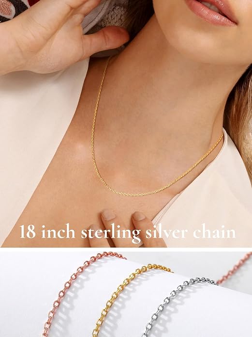 SILVERCUTE 925 Sterling Silver Necklace for Women,1mm/1.3mm/1.5mm/1.6mm Thin Silver Cable Chain/Box Chain/Rope Chain Necklace with Extension Chain,18/20/22/24/26/28/30 Inch