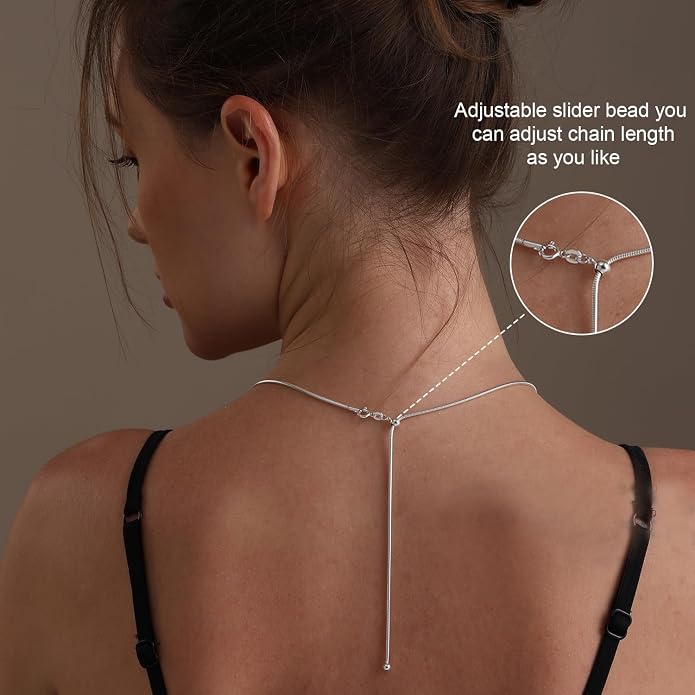 LeCalla 925 Sterling Silver Italian Jewelry Adjustable Chain Necklace, Sliding Bolo Chain Necklace for Women Slider Chain 14 to 24 Inch.