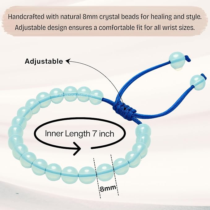 Amazing Gemstone Opalite Bracelet for Women Men's Gifts - Protection Healing Crystal Bracelet - 8mm Gemstones Beaded Adjustable Bracelet Pulseras para Hombres Mujer Stocking Stuffers