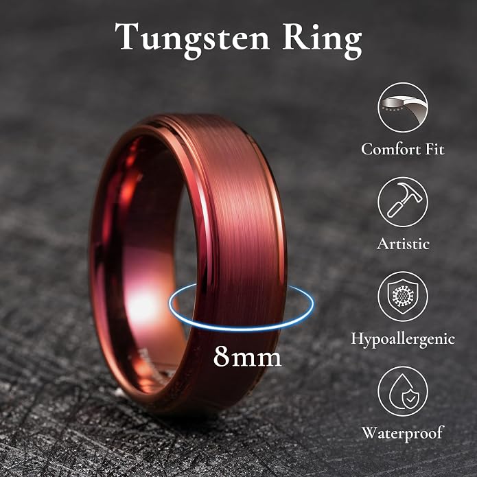 King Will Classic Tungsten Wedding Band for Men, 6/7/8/9/10mm Widths, Polished Finish Step Edge Matte Rings Comfort Fit