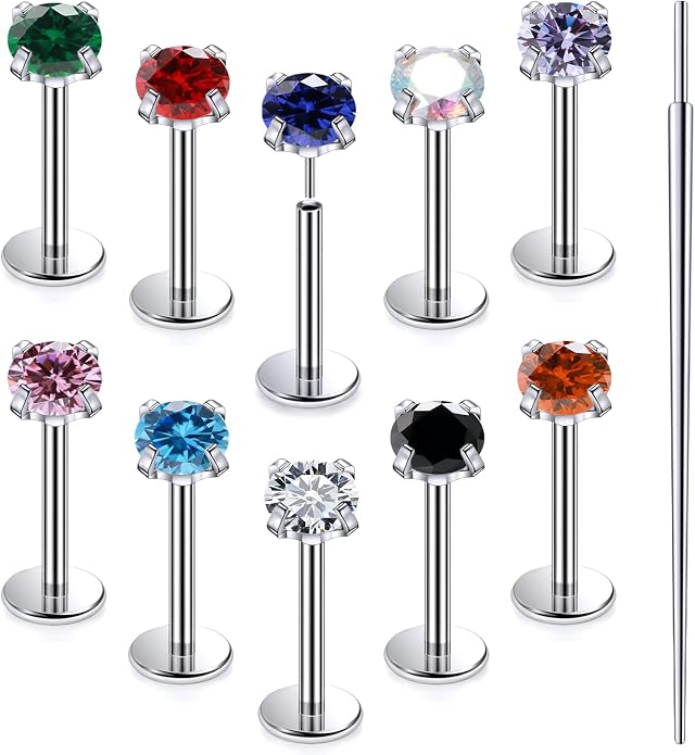 20G 18G 16G Astm F136 Titanium Threadless Flat Back Earrings Nose Studs Tragus Helix Conch Cartilage Lobe Earrings Medusa Labret Snake Bite Monroe Lip Ring Piercing Jewelry For Women Men