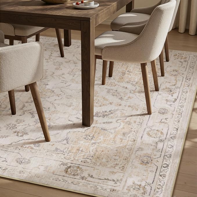 PADOOR 5X7 Area Rug,Rugs for Living Room,Soft Beige Rugs for Bedroom,Machine Washable Rug Non Slip Carpet for Dining Room Living Room Bedside Office