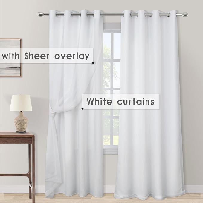 KOUFALL 52x92 Inch Length White Blackout Curtains for Bedroom