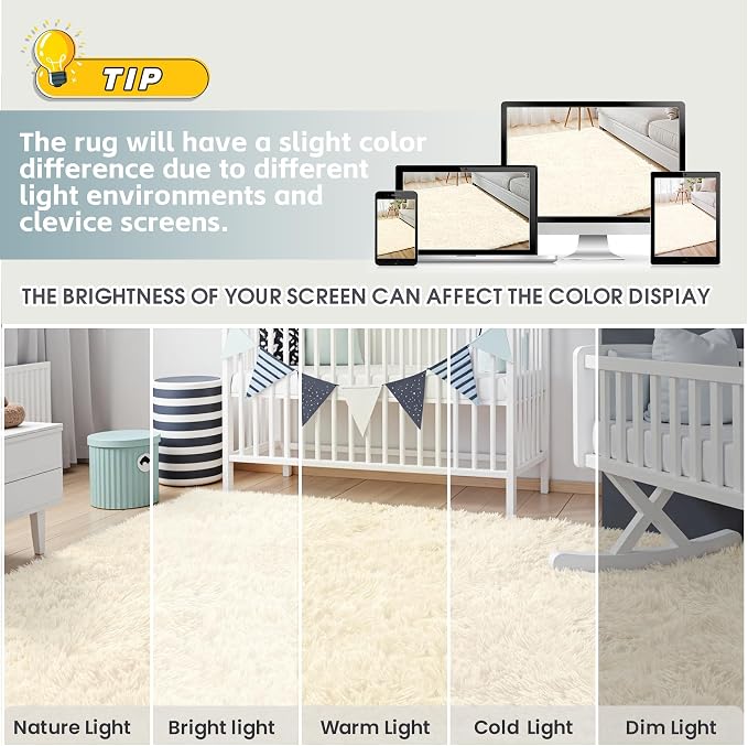 5x7 Area Rug for Living Room, Ultra Soft Fluffy Shag Rugs for Bedroom, Non-Slip Large Fuzzy Plush Rug Indoor Floor Carpet for Nursery Kids Office Dorm Modern Decor, Cream White