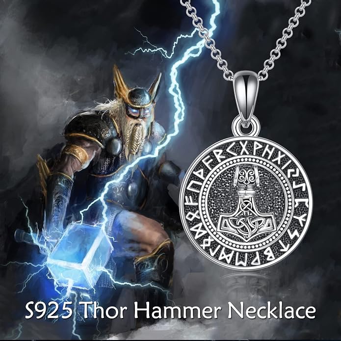 VONALA Halloween Necklace Sterling silver Pirate Skull Thor Hammer Wolf Compass Necklace for Men Compass Urn Necklace for Ashes Nordic Viking Jewelry Women