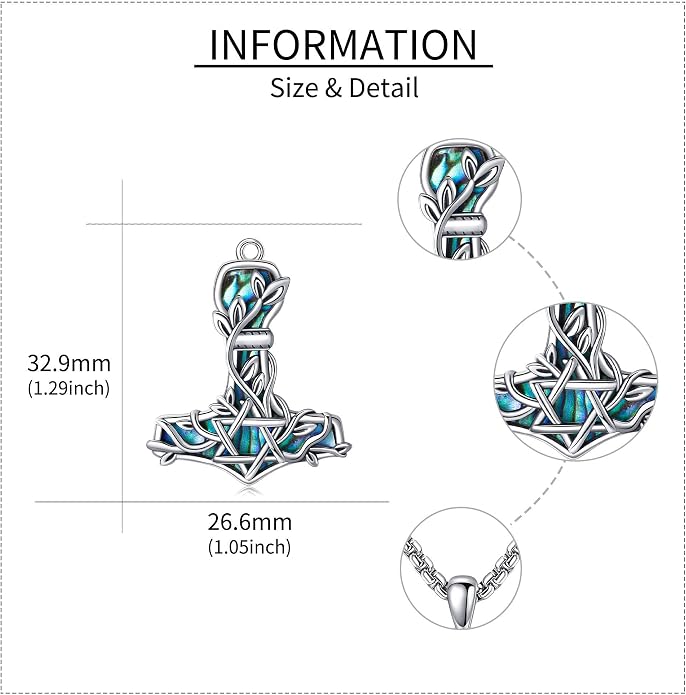 Thor Hammer Necklace Sterling Silver Star of David Mjolnir Pendant Vegvisir Jewelry for Women Men