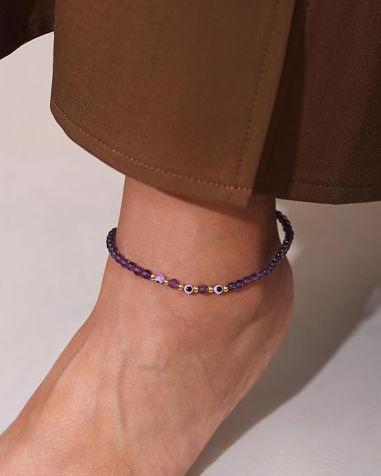 Evil Eye Ankle Bracelets for Women Beads Anklets Beach Accessiory Gemstone Healing Crystal Adjustable