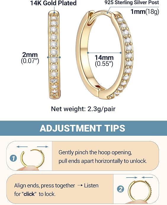 PROSTEEL Hoop Earrings for Women, Huggie Hoop with 925 Sterling Silver Post, 8/10/12/14/16/18/20mm Small Huggie Hoops, 14K Gold Plated/Silver/Black/Rose Gold Hypoallergenic Earrings Jewelry