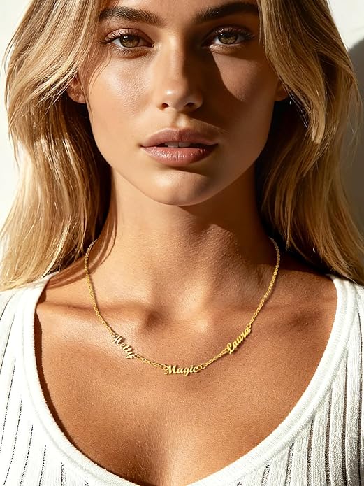 Custom4U Custom Name Necklace for Women, Personalized 1-5 Name Necklace, Sterling Silver/Stainless Steel 14K Gold Plated Nameplate Necklaces, Gift for Mom Wife Anniversary Birthday with Box
