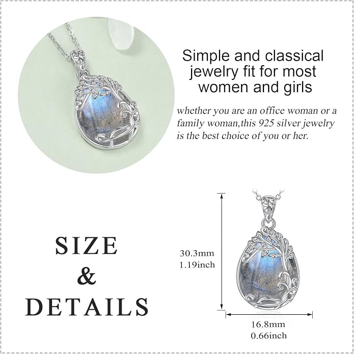 YAFEINI 925 Sterling Silver Moonstone Necklace Filigree Teardrop Pendant Necklace Jewelry for Women Girls