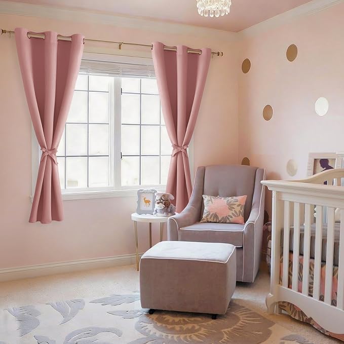 Hiasan Room Darkening Window Curtains for Bedroom, Thermal Insulated, Energy Saving Blackout Curtains, Set of 2 Panels, Sewn with Tiebacks, Grommet Top (Dusty Rose, Width 42 Inch x Length 63 Inch)