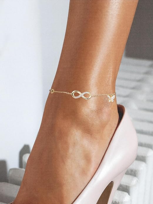 Moissanite Infinity Anklet for Women, Real Authentic 925 Sterling Silver Hypoallergenic, Beautiful Summer Jewelry, Dainty Ankle Bracelet, 8.6-10.6inch (21-26cm) Adjustable