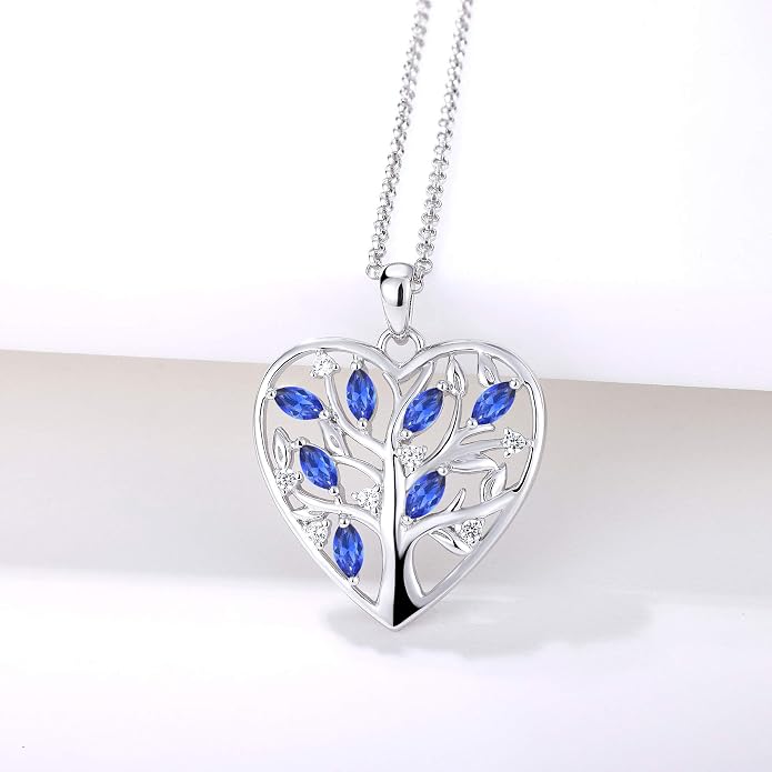 JO WISDOM Women Heart Necklace,925 Sterling Silver Tree of Life Pendant Necklace with 3A Cubic Zirconia Jewelry for Women