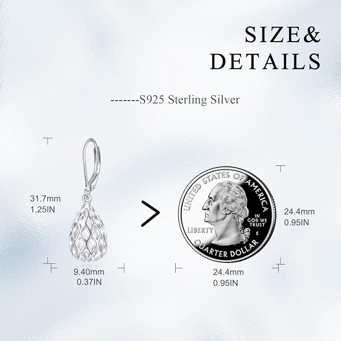 925 Sterling Silver Leverback Earrings Vintage Filigree Dangle Drop Earrings Jewelry Birthday Gifts for Women