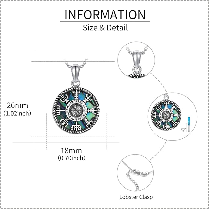 Viking Compass Necklace Sterling Silver Runes Vegvisir Pendant Necklace Mothers Day Jewelry Gift for Women Mom