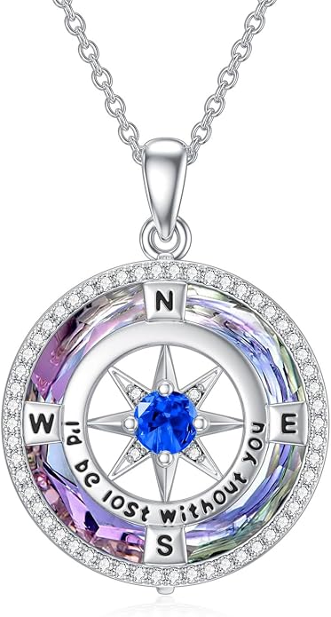 TOUPOP Necklace Gifts for Wife Compass Jewelry Women Anniversary Girlfriend Birthday Gift for Her Valentines I'd be Lost without You Sterling Silver Birthstone Necklaces
