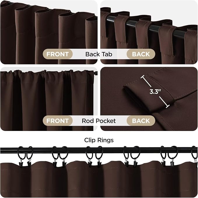 Joydeco Blackout Curtains 96 Inches Long for Bedroom, Thermal Insulated Black Out Curtains 2 Panels Set, Room Darkening Drapes for Living Room, Window Drapes(W52 x L96 Inch, Chocolate)