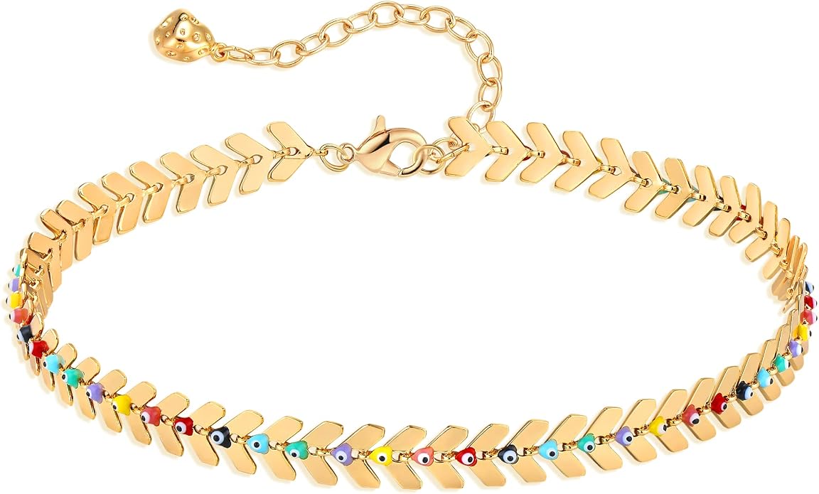 LOYATA Dainty Ankle Bracelet,14K Gold Plated Tiny Bead Anklet Dainty White Cubic Zirconia Cross Tassel Foot Chain Cute Lucky Moon Evil Eye Foot Jewelry Boho Anklets for Women