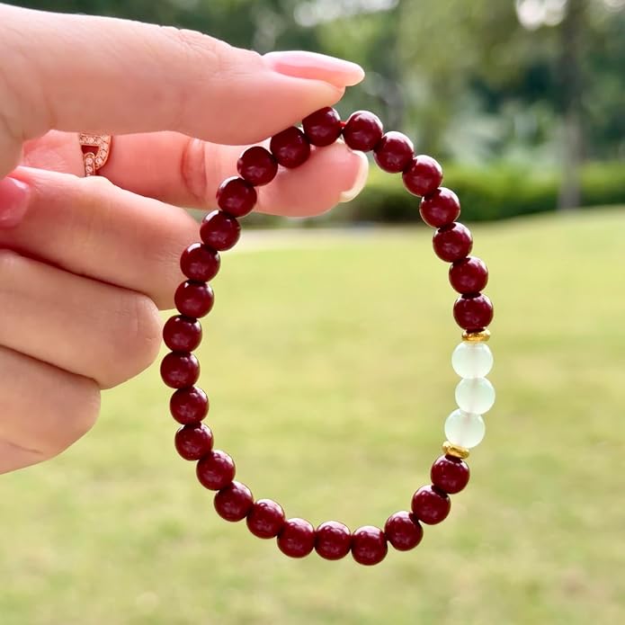 LINGYUAN Feng Shui Wealth and Luck Bracelet with Gold Foil Five Gods Amulet-Red Agate Cinnabar Gemstone Bracelet for Prosperity, Protection & Success, Lucky Charm Gift for Men & Women