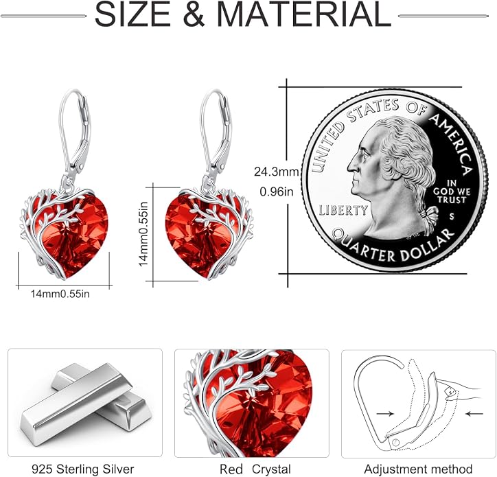 Tree of Life Earrings for Women 925 Sterling Silver Tree of Life Drop Earrings with Heart Crystal Tree of Life Jewelry Birthday Anniversary Party Gifts for Women Girls