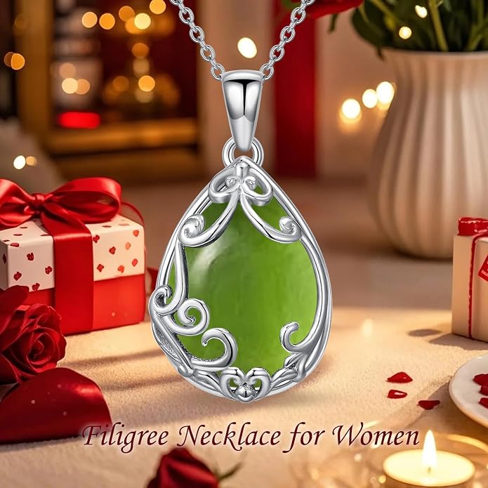 HPQQ Teardrop Necklace 925 Sterling Silver Filigree Gemstone Pendant Necklace Fine Jewelry Birthday Mother's Day Gifts for Women Her Mom