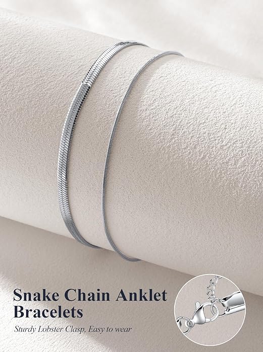 U7 Silver/Gold Ankle Bracelets for Women Layered Chain Anklets Stainless Steel Waterproof Summer Beach Anklet Cham, Adjustable 8.5"-10.5"