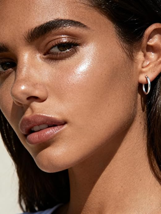 Silvora Sterling Silver Hoop Earrings for Women, Small Hoops 14K Gold Plated/925 Silver/Rose Gold/Black, Hypoallergenic Huggie Lightweight Cartilage Sleeper Earrings 8/10/12/14/16/18/20mm