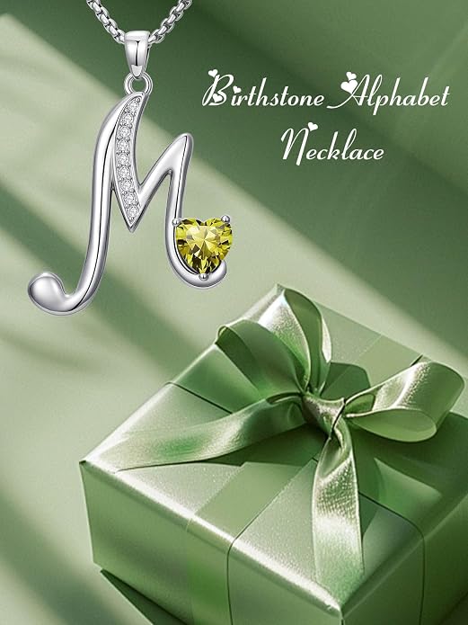 Birthday Gifts for Women Alphabet A to Z Initial Birthstone Pendant Necklaces for Women - 18k White Gold Plated Personalized Name Jewelry Anniversary Graduation Gifts for Wife Her Daughter Girlfriend(with Gift Box)