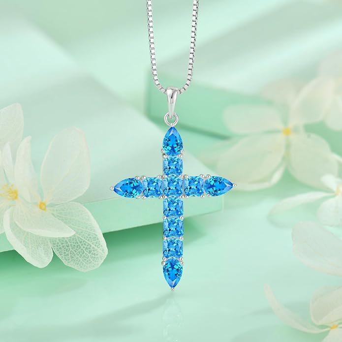 STARCHENIE 925 Sterling Silver Cross Necklace for Women Birthstone Jewelry | 925 Sterling Silver Crucifix Pendant, Birthstone Jewelry, Christian Religious Gift for Her