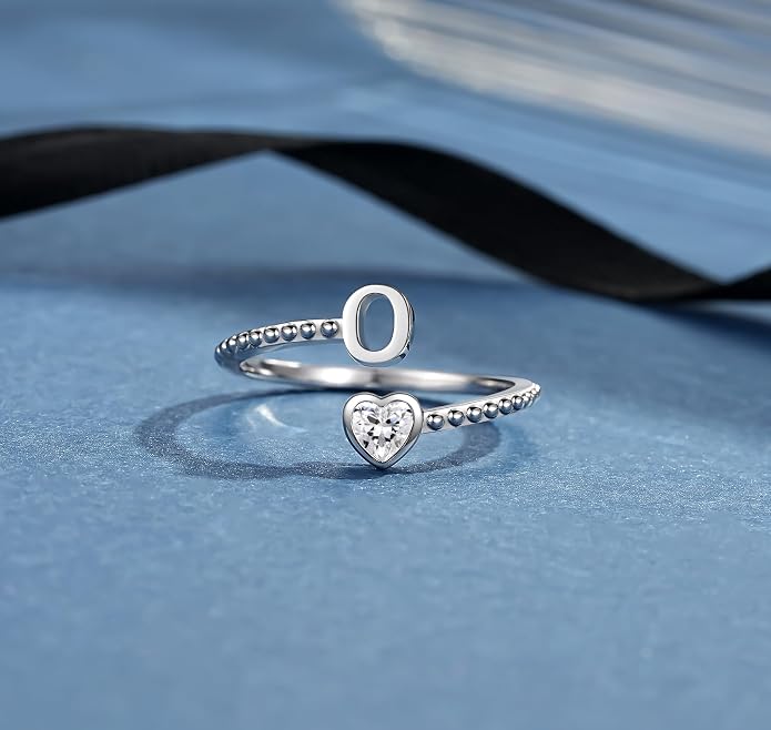 Step Forward 925 Sterling Silver Adjustable Initial Ring for Women | Non Tarnish Letter Rings for Lady | Alphabet Heart Thumb Rings | Capital Letter Jewelry Gifts